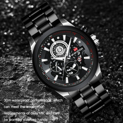 VAVA VOOM 2311P-YH Silver Shell Black Belt Men Waterproof Sports Luminous Calendar Casual Quartz Hollow Watch - Sport Watches by VAVA VOOM | Online Shopping South Africa | PMC Jewellery | Buy Now Pay Later Mobicred