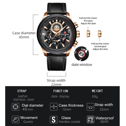 VAVA VOOM 2311P-YH Silver Shell Black Belt Men Waterproof Sports Luminous Calendar Casual Quartz Hollow Watch - Sport Watches by VAVA VOOM | Online Shopping South Africa | PMC Jewellery | Buy Now Pay Later Mobicred