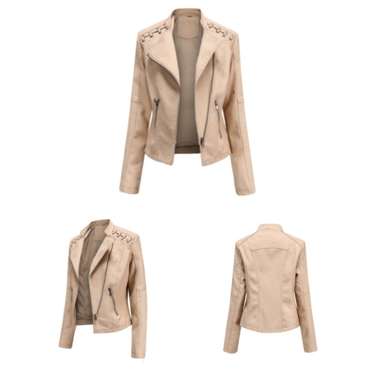 Women Short Leather Jacket Slim Jacket Motorcycle Suit, Size: M(Camel) - Jacket & Loose Coat by PMC Jewellery | Online Shopping South Africa | PMC Jewellery