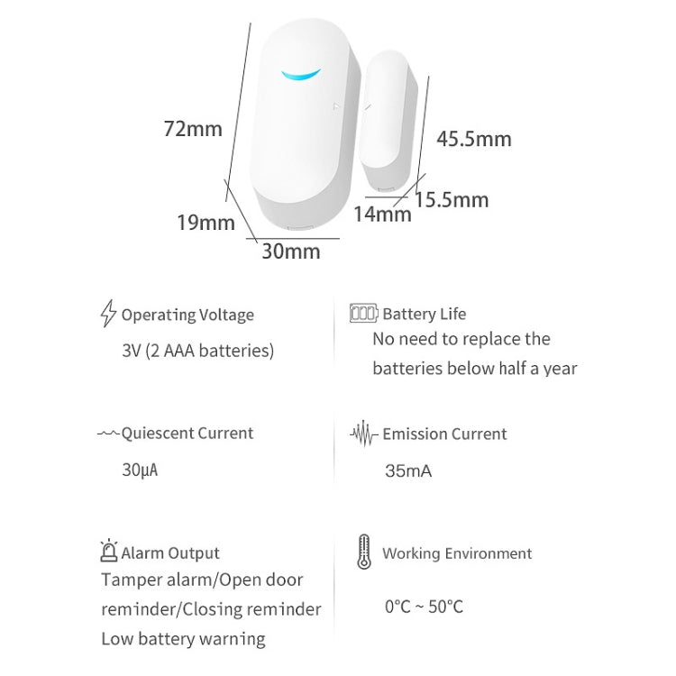 Tuya WiFi Door Magnetic Sensor Remote Intelligent Linkage Doors Windows Switch Anti-alarm APP Reminder Alarm - Door Window Alarm by PMC TechLife | Online Shopping South Africa | PMC TechLife