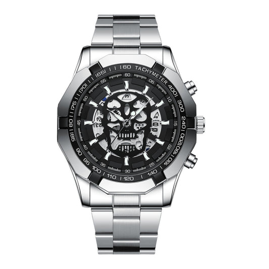 BINBOND S034 30M Waterproof Quartz Watch Skull Skeleton Luminous Watch(White Steel Black) - Metal Strap Watches by BINBOND | Online Shopping South Africa | PMC Jewellery | Buy Now Pay Later Mobicred