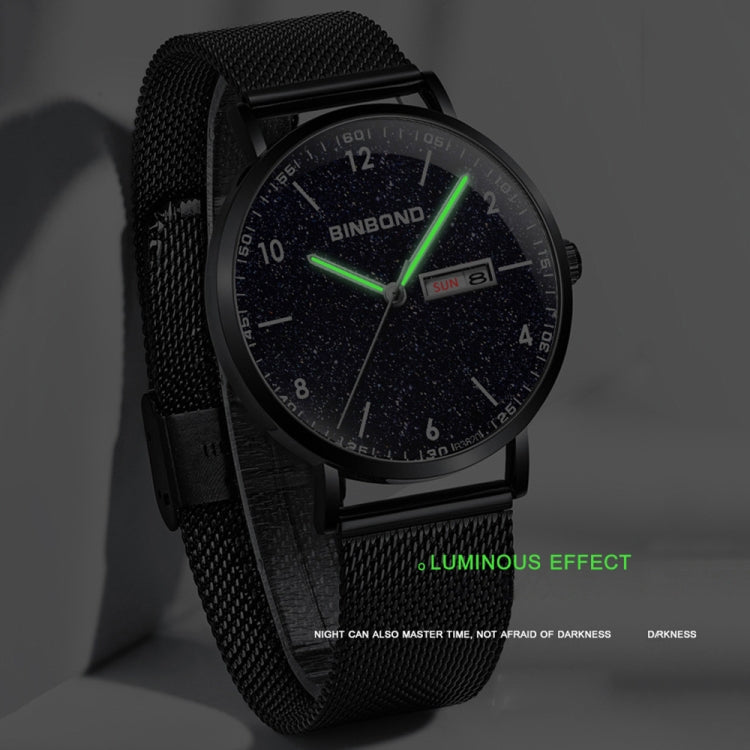 BINBOND B3820 30M Waterproof Ultra-thin Quartz Luminous Starry Watch, Color: Black Net-Black-Starry - Metal Strap Watches by BINBOND | Online Shopping South Africa | PMC Jewellery | Buy Now Pay Later Mobicred