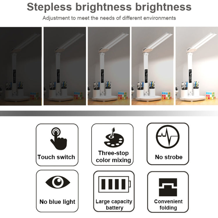 LED Intelligent Digital Display Foldable Desk Lamp, Style: Double Head Charging 3200mAh - Desk Lamps by PMC TechLife | Online Shopping South Africa | PMC TechLife | Buy Now Pay Later Mobicred