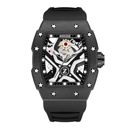 BAOGELA 224143 Barrel-shaped Hollow Surface Silicone Luminous Sports Men Watch(Black Shell Black Belt) - Silicone Strap Watches by BAOGELA | Online Shopping South Africa | PMC Jewellery | Buy Now Pay Later Mobicred