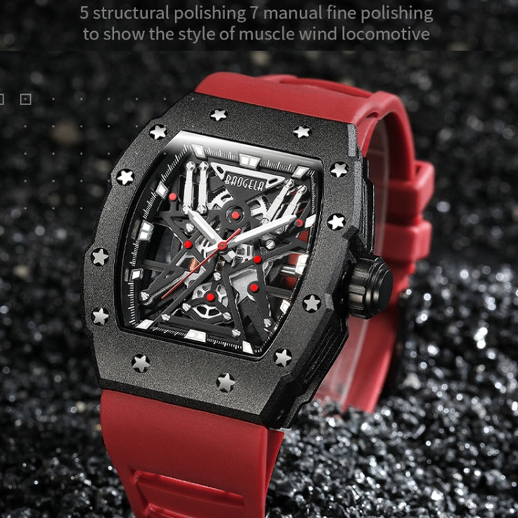 BAOGELA 224147 Wine Barrel Shaped Hollow Night Light Waterproof Sports Silicone Men Watch(Black Shell Red Belt) - Silicone Strap Watches by BAOGELA | Online Shopping South Africa | PMC Jewellery