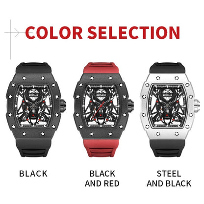 BAOGELA 224145 Barrel Skeleton Waterproof Sports Stainless Steel Silicone Men Watch(Black Shell Red Belt) - Silicone Strap Watches by BAOGELA | Online Shopping South Africa | PMC Jewellery