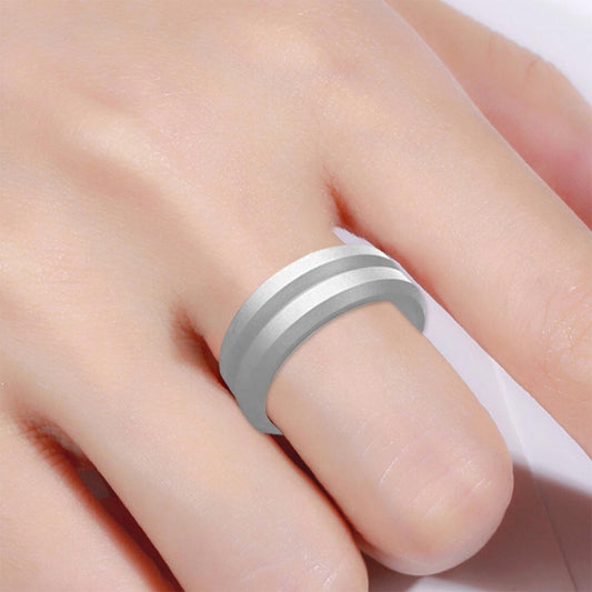 SiR053 V Shaped Grooved Edge Silicone Ring Outdoor Sports Couple Ring No.7(Silver) - Rings by PMC Jewellery | Online Shopping South Africa | PMC Jewellery