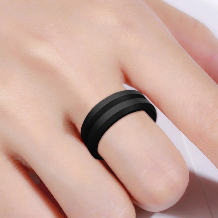 SiR053 V Shaped Grooved Edge Silicone Ring Outdoor Sports Couple Ring No.10(Black) - Rings by PMC Jewellery | Online Shopping South Africa | PMC Jewellery