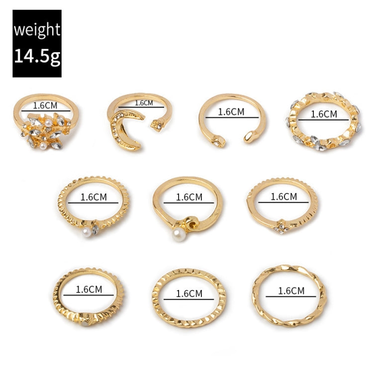 10pcs/set Moon Star Leaves Heart Rhinestone Knuckle Ring(SKU5900) - Rings by PMC Jewellery | Online Shopping South Africa | PMC Jewellery