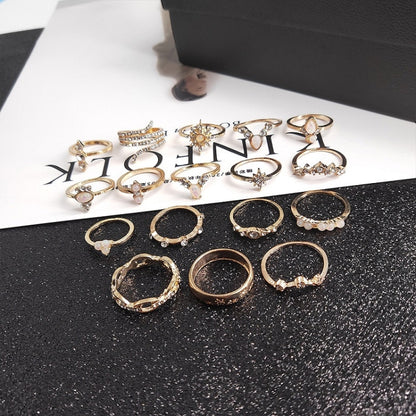 17pcs/set Bohemian Alloy Ring With Diamonds(SKU4832) - Rings by PMC Jewellery | Online Shopping South Africa | PMC Jewellery