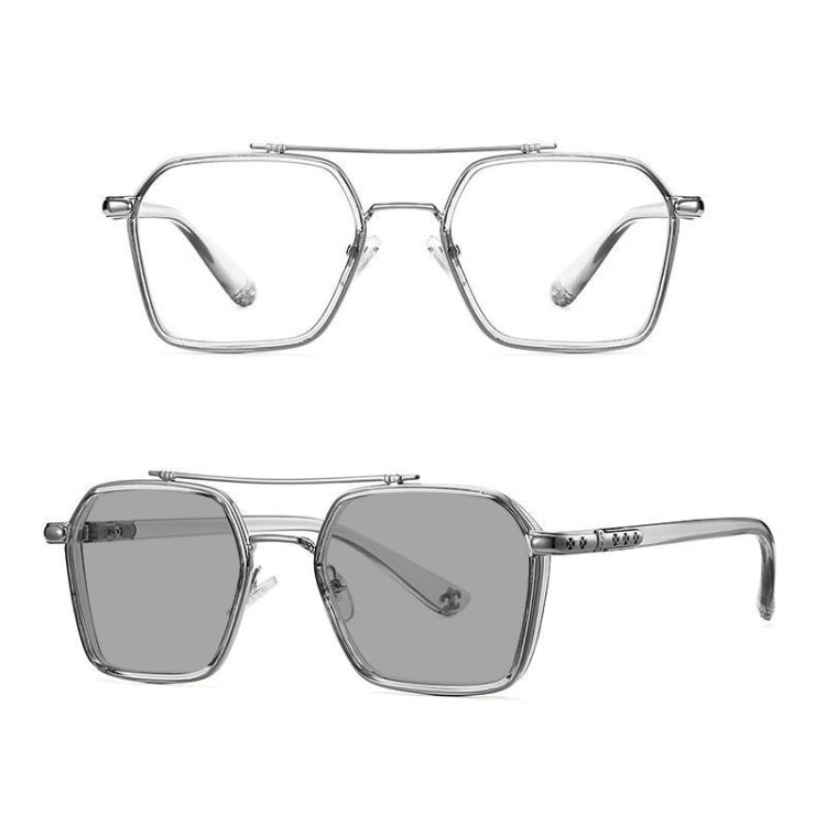 A5 Double Beam Polarized Color Changing Myopic Glasses, Lens: -100 Degrees Gray Change Grey(Gray Silver Frame) - Plain Glass Spectacles by PMC Jewellery | Online Shopping South Africa | PMC Jewellery