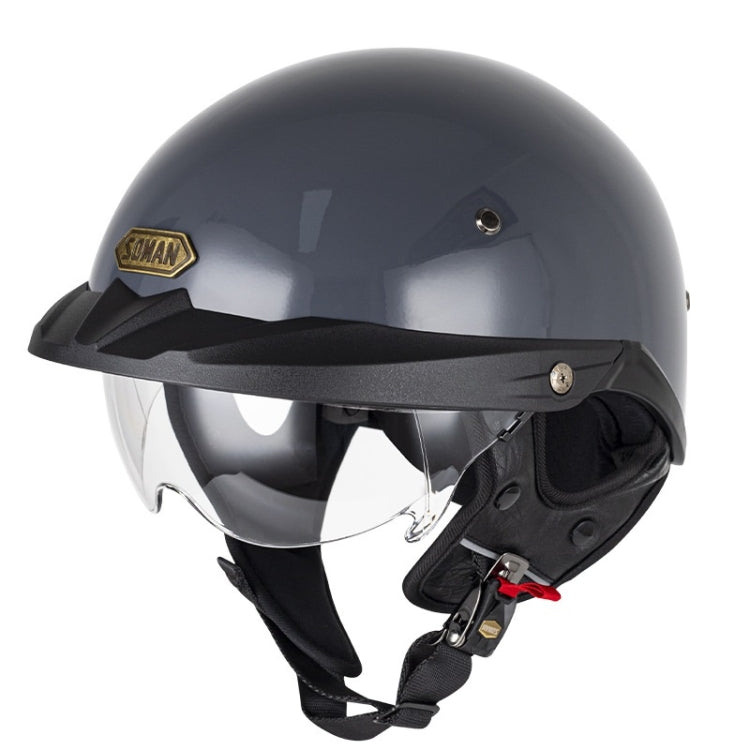 SOMAN Motorcycle Half Helmet Adjustable Helmet With Inner Mirror, Size: L(Cement Gray with Transparent Mirror) - free shipping - PMC TechLife - Order now!