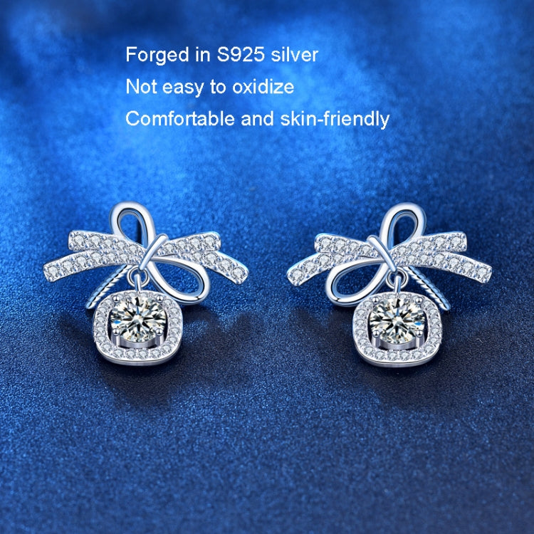 XEA001 925 Silver Bow Earrings Simple Silver Needle Earrings(50 Points Mosan Diamond White Gold) - Stud Earrings & Earrings by PMC Jewellery | Online Shopping South Africa | PMC Jewellery