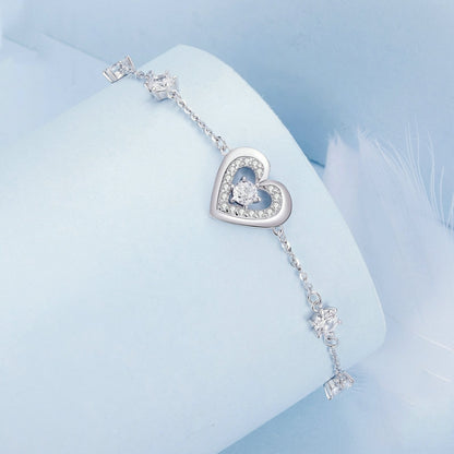 BSB136 S925 Sterling Silver Sparkling Double Heart Bracelet Jewelry - Bracelets by PMC Jewellery | Online Shopping South Africa | PMC Jewellery