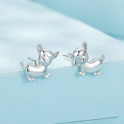 SCE1620 Sterling Silver S925 Platinum Plated Cute Chihuahua Dog Earrings - Stud Earrings & Earrings by PMC Jewellery | Online Shopping South Africa | PMC Jewellery