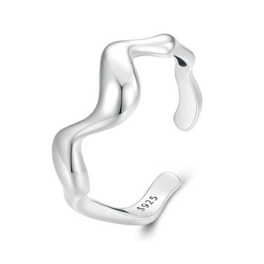 Sterling Silver S925 Simple Wavy Opening Adjustable Ring - Rings by PMC Jewellery | Online Shopping South Africa | PMC Jewellery