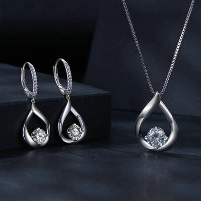 Sterling Silver Plated Plated Moissanite Earrings Necklace Set - Jewelry Sets by PMC Jewellery | Online Shopping South Africa | PMC Jewellery