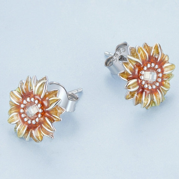 S925 Sterling Silver Plated Yellow Sunflower Stud Earrings - Stud Earrings & Earrings by PMC Jewellery | Online Shopping South Africa | PMC Jewellery