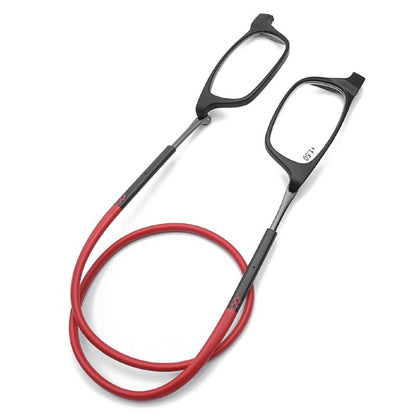 Portable Magnetic Hanging Neck Retractable Reading Glasses +300(Gray Frame Red Legs) - Presbyopic Glasses by PMC Jewellery | Online Shopping South Africa | PMC Jewellery