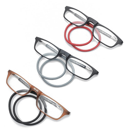 Portable Magnetic Hanging Neck Retractable Reading Glasses +150(Gray Frame Red Legs) - Presbyopic Glasses by PMC Jewellery | Online Shopping South Africa | PMC Jewellery