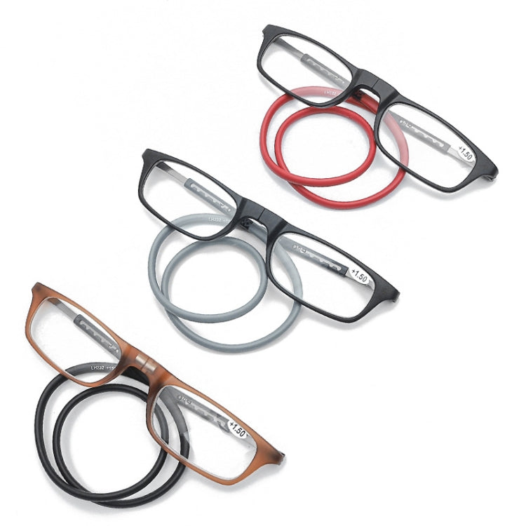 Portable Magnetic Hanging Neck Retractable Reading Glasses +300(Gray Frame Red Legs) - Presbyopic Glasses by PMC Jewellery | Online Shopping South Africa | PMC Jewellery