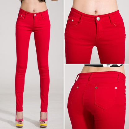 Mid-Waist Stretch Candy-Colored Tight Trousers Look-Sliming Jeans, Size: 26(Rose Red) - Tight Trousers by PMC Jewellery | Online Shopping South Africa | PMC Jewellery