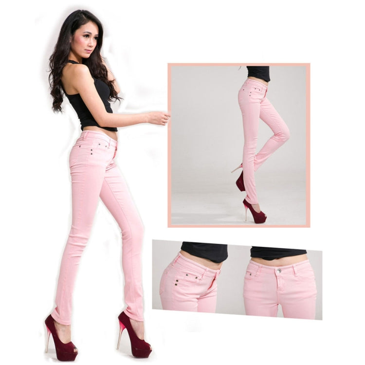 Mid-Waist Stretch Candy-Colored Tight Trousers Look-Sliming Jeans, Size: 26(Rose Red) - Tight Trousers by PMC Jewellery | Online Shopping South Africa | PMC Jewellery