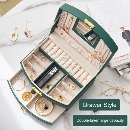 Large-capacity Double-layer Jewelry Storage Box Drawer Ring Earring Jewelry Storage Box(Dark Green) - Jewelry Storages by PMC Jewellery | Online Shopping South Africa | PMC Jewellery