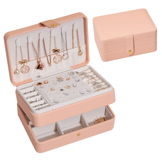 Large-capacity Three-layer PU Leather Waterproof Jewelry Storage Box Earring Necklace Storage Box(Peach Pink) - Jewelry Storages by PMC Jewellery | Online Shopping South Africa | PMC Jewellery