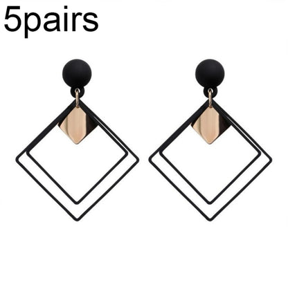 5pairs Alloy Double Diamond Stitching Ladies Earrings(Black) - Stud Earrings & Earrings by PMC Jewellery | Online Shopping South Africa | PMC Jewellery