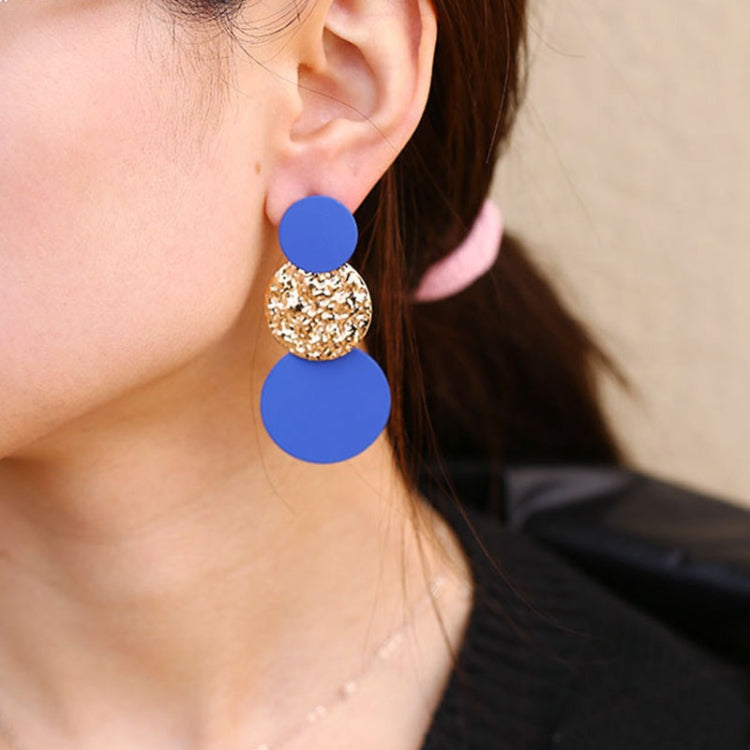 Stitching Solid Color Geometric Round Ladies Personality Earrings(E-649-Blue) - Stud Earrings & Earrings by PMC Jewellery | Online Shopping South Africa | PMC Jewellery