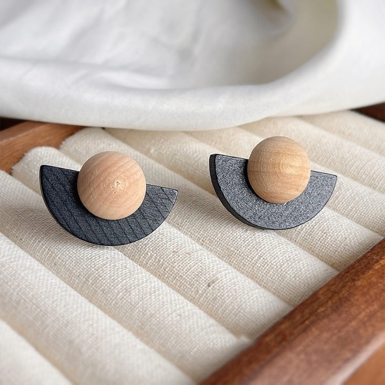 Geometric Semicircle Vintage Personalized Pierced Earrings Wooden Earrings - Stud Earrings & Earrings by PMC Jewellery | Online Shopping South Africa | PMC Jewellery