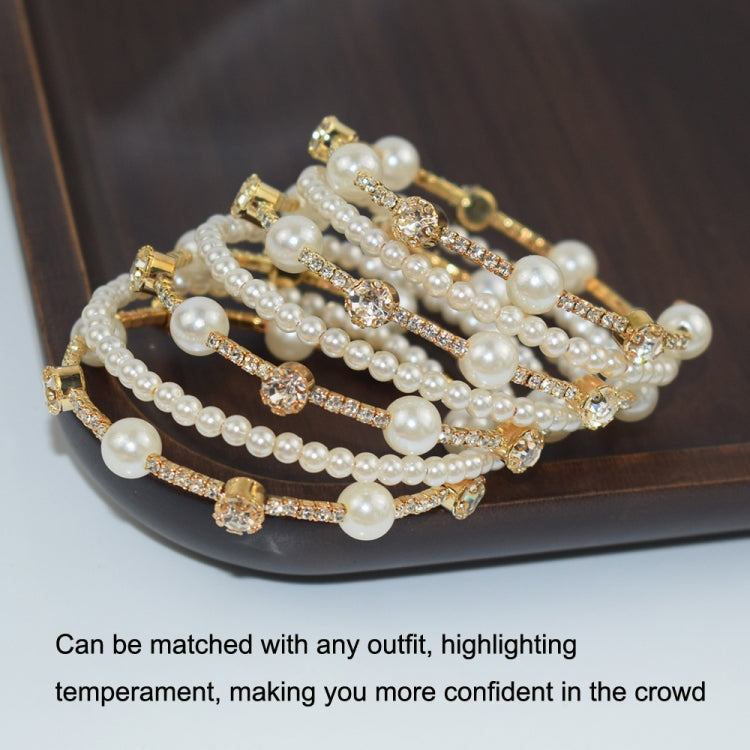 7 Row Gold Simple Rhinestone Pearl Wrapped Arm Bracelet Versatile Bracelet - Bracelets by PMC Jewellery | Online Shopping South Africa | PMC Jewellery