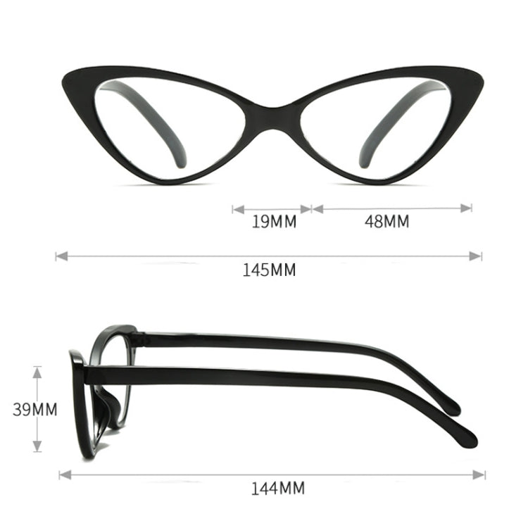 Street Stall Triangular Cat Eye Presbyopic Glasses, Degree: +300(Black) - Presbyopic Glasses by PMC Jewellery | Online Shopping South Africa | PMC Jewellery