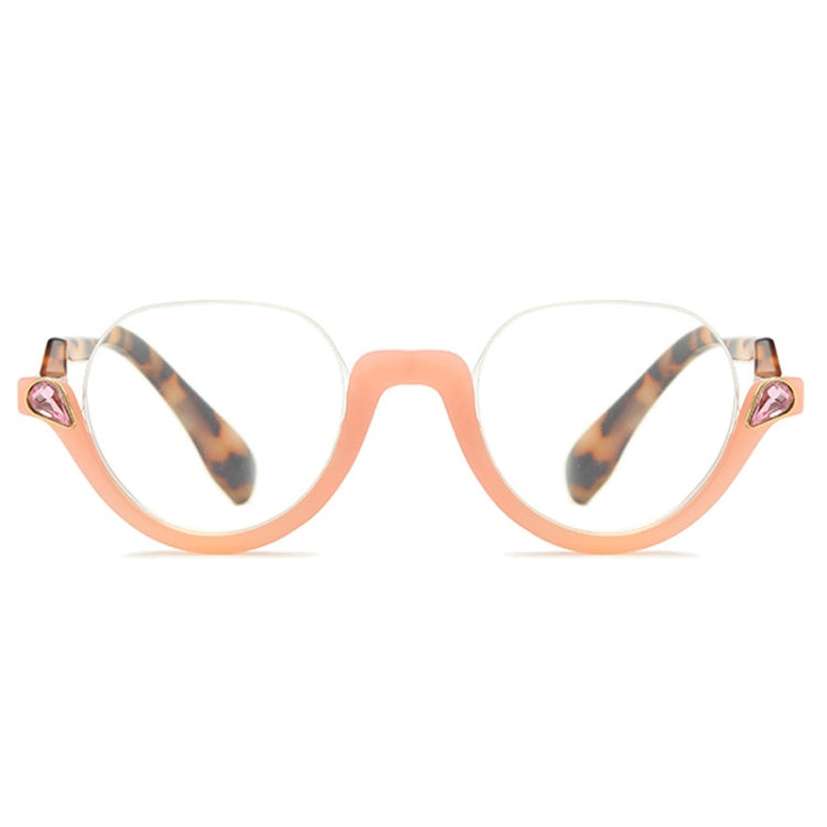 Diamond Studded Cat Eye Presbyopic Glasses Half-frame Fish-filament Glasses Unisex, Degree: +200(Light Pink) - Presbyopic Glasses by PMC Jewellery | Online Shopping South Africa | PMC Jewellery