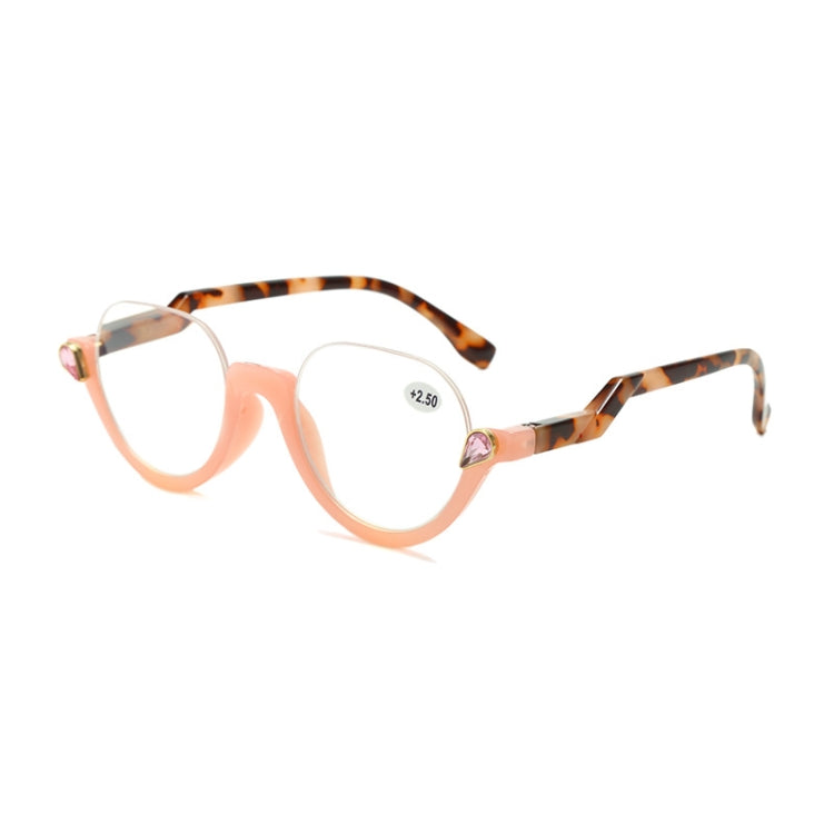 Diamond Studded Cat Eye Presbyopic Glasses Half-frame Fish-filament Glasses Unisex, Degree: +300(Light Pink) - Presbyopic Glasses by PMC Jewellery | Online Shopping South Africa | PMC Jewellery