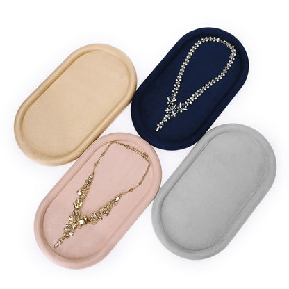 32x18x1.8cm Jewelry Tray Ring Velvet Leather Oval Empty Plate Earrings Necklace Jewelry Display Plate(Khaki) - Jewelry Storages by PMC Jewellery | Online Shopping South Africa | PMC Jewellery