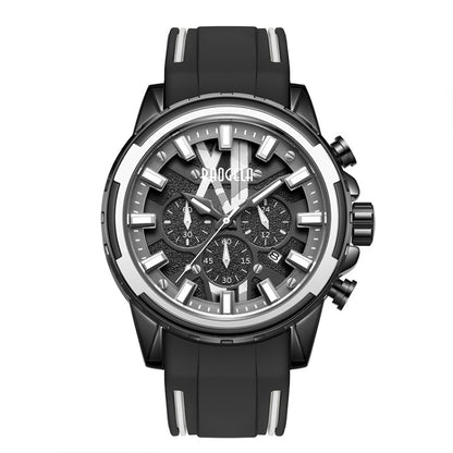 BAOGELA 22602 Sports Watch Luminous Waterproof Multi-function Chronograph Large Dial Men Watch(Black Shell White Surface) - Sport Watches by BAOGELA | Online Shopping South Africa | PMC Jewellery