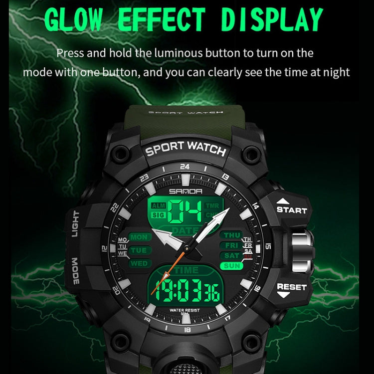 SANDA Green Light Alarm Clock Multifunctional Waterproof Shockproof Transparent Watch(Army Green) - Silicone Strap Watches by SANDA | Online Shopping South Africa | PMC Jewellery