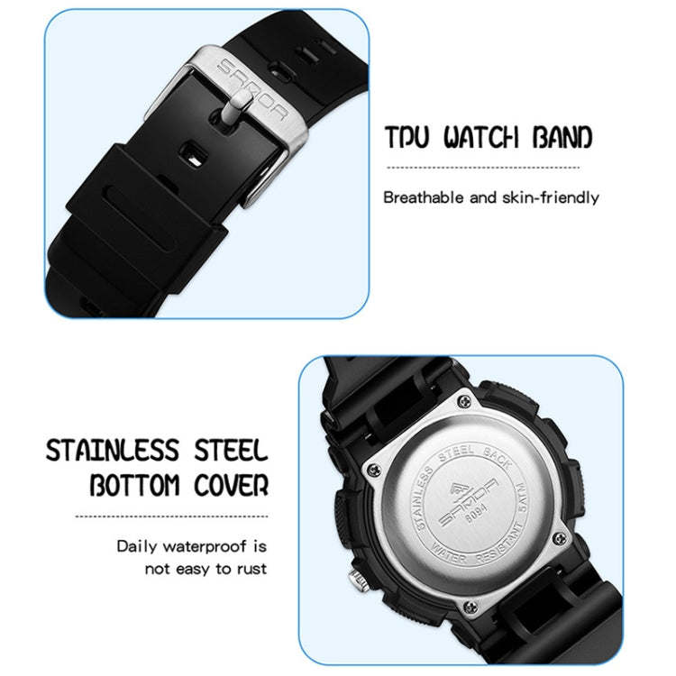 SANDA Small Fresh Digital All-match Waterproof Luminous Student Watch(Black White) - LED Digital Watches by SANDA | Online Shopping South Africa | PMC Jewellery