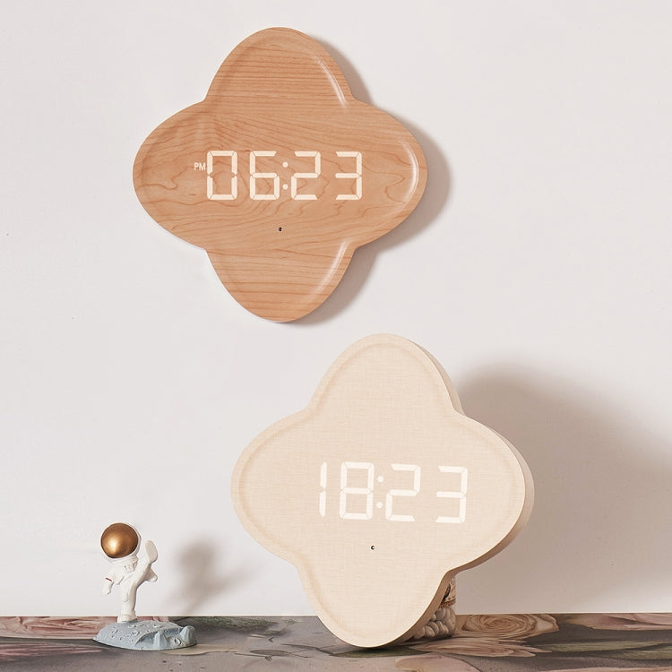 G236 LED Digital Display Flower Shape Living Room Wall Clock(Wood Grain) - free shipping - PMC TechLife - Order now!