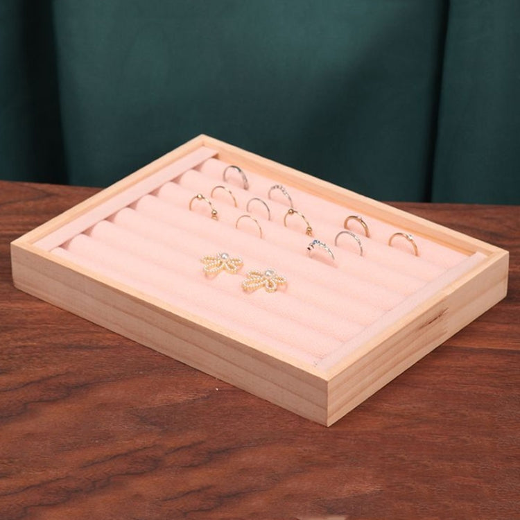 Solid Wooden Velvet Jewelry Display Tray Ring Earring Bracelet Storage And Organization Box, Specification: Small Beige - Jewelry Storages by PMC Jewellery | Online Shopping South Africa | PMC Jewellery