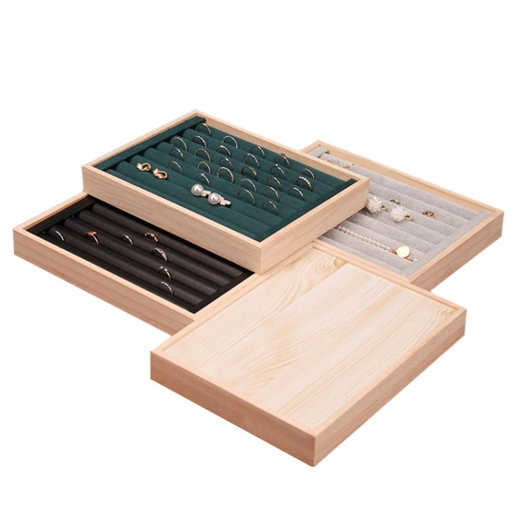 Solid Wooden Velvet Jewelry Display Tray Ring Earring Bracelet Storage And Organization Box, Specification: Medium Ice Flower Velvet - Jewelry Storages by PMC Jewellery | Online Shopping South Africa | PMC Jewellery