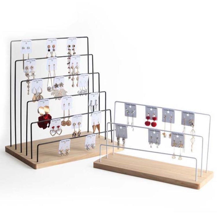 Wooden Base Iron Multi-Layer Earrings Storage Display Rack Can Hang Jewelry Display Shelf, Style: 5 Layers (Black) - Jewelry Storages by PMC Jewellery | Online Shopping South Africa | PMC Jewellery