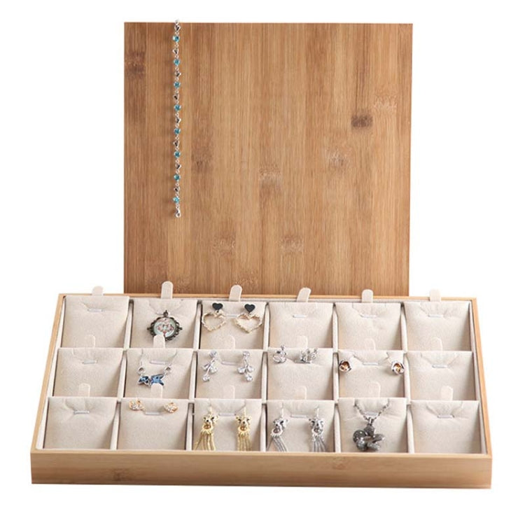 Bamboo Wooden Grid Liner Jewelry Display Tray Necklace Pendant Storage Tray Showcase, Style: 18 Grid White Leather - Jewelry Storages by PMC Jewellery | Online Shopping South Africa | PMC Jewellery