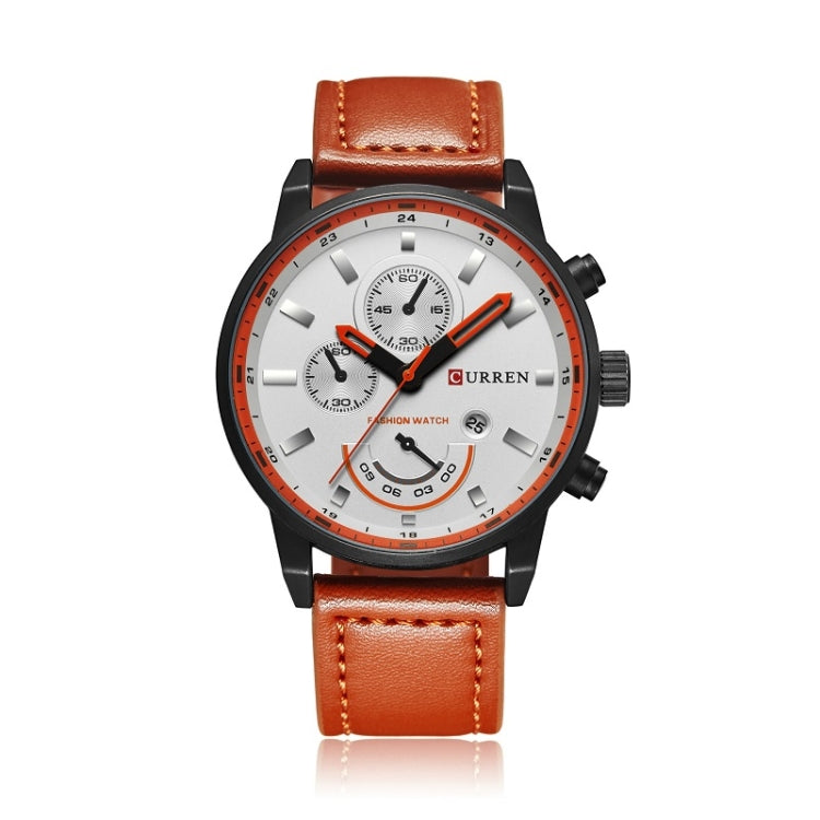 Curren 8217 Leather Strap Casual Waterproof Quartz Men Watch with Calendar(Black Shell White) - Leather Strap Watches by Curren | Online Shopping South Africa | PMC Jewellery | Buy Now Pay Later Mobicred