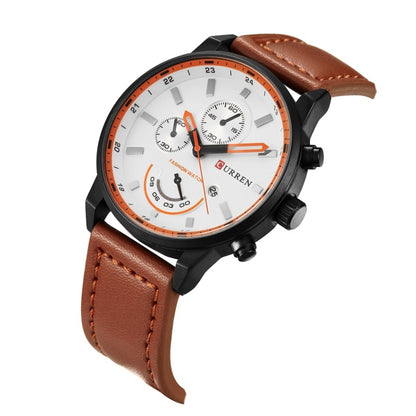 Curren 8217 Leather Strap Casual Waterproof Quartz Men Watch with Calendar(Black Shell White) - Leather Strap Watches by Curren | Online Shopping South Africa | PMC Jewellery | Buy Now Pay Later Mobicred