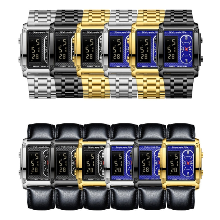 BINBOND B2311 30m Waterproof Men LED Luminous Multifunctional Quartz Watch, Color: Black Steel-Blue - Metal Strap Watches by BINBOND | Online Shopping South Africa | PMC Jewellery | Buy Now Pay Later Mobicred