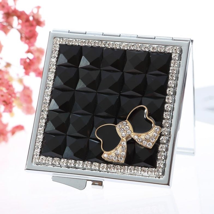 Hand-made Diamond Mini Folding Cosmetic Mirror Portable Mirror Double-side Gem Bow(Black) - Mirror by PMC Jewellery | Online Shopping South Africa | PMC Jewellery