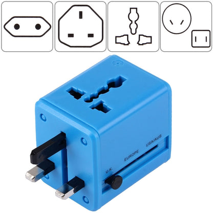 World-Wide Universal Travel Concealable Plugs Adapter with & Built-in Dual USB Ports Charger for US, UK, AU, EU(Blue) - International Plug Adaptor by PMC Jewellery | Online Shopping South Africa | PMC Jewellery